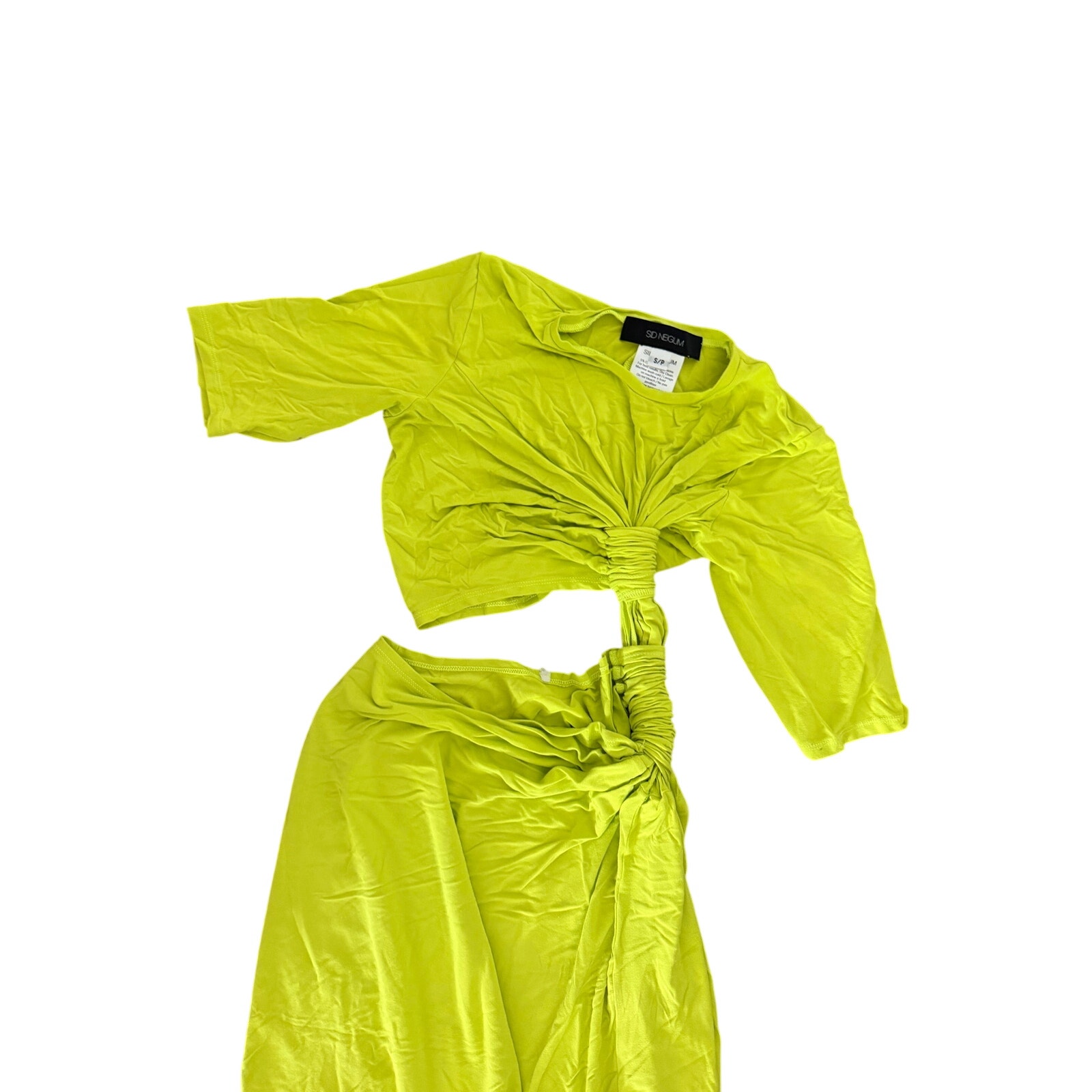 Sid Neigum Neon Yellow Triple Loop Twist Dress Size Small — image 4 of 5